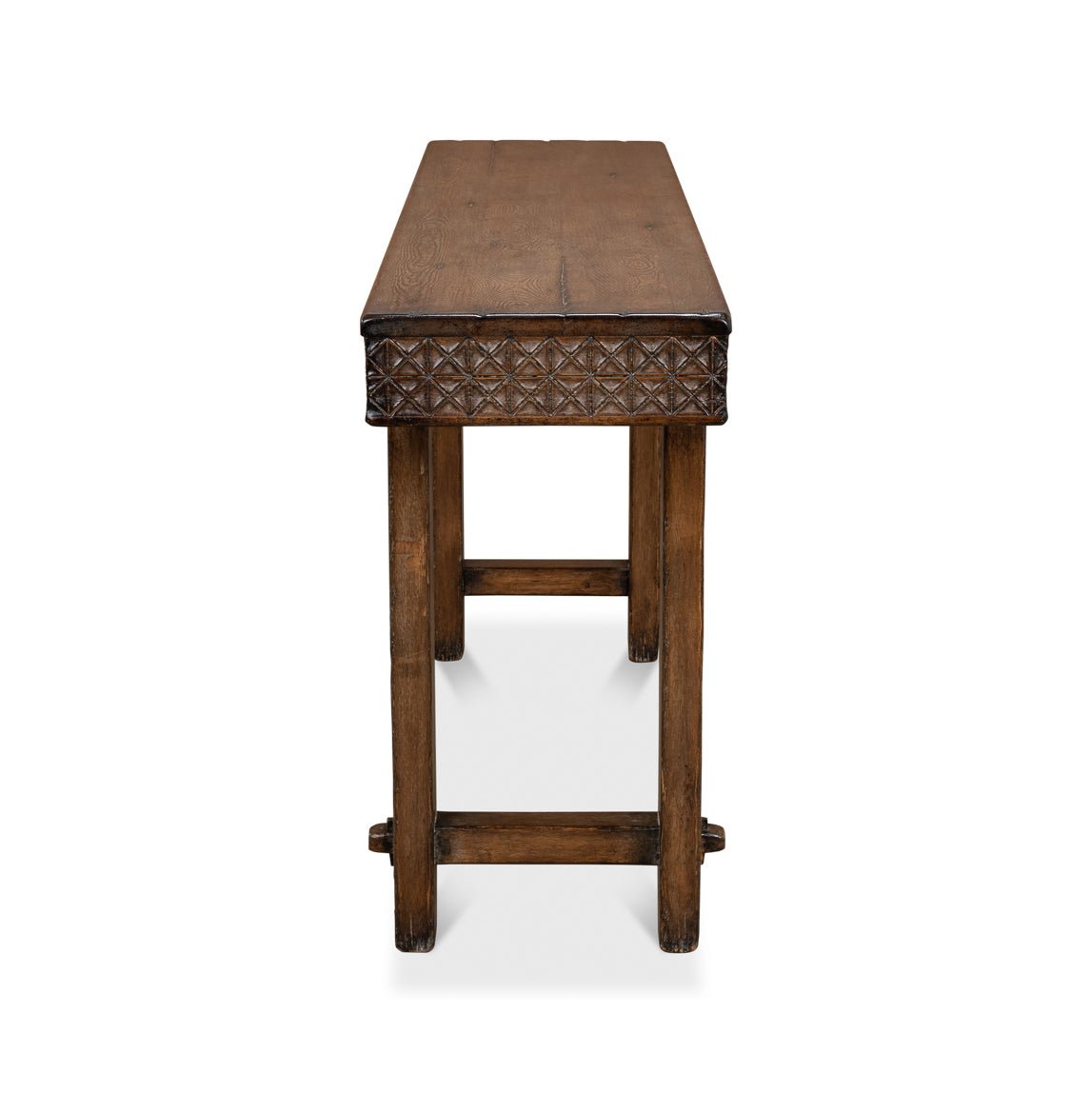 Side view of console table, leg detail visible.