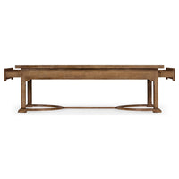 Side view of coffee table with drawers pulled out.