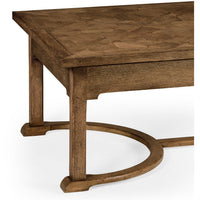 Close-up of oak coffee table corner and leg design.
