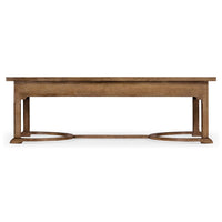 Side view of oak coffee table, showcasing design.