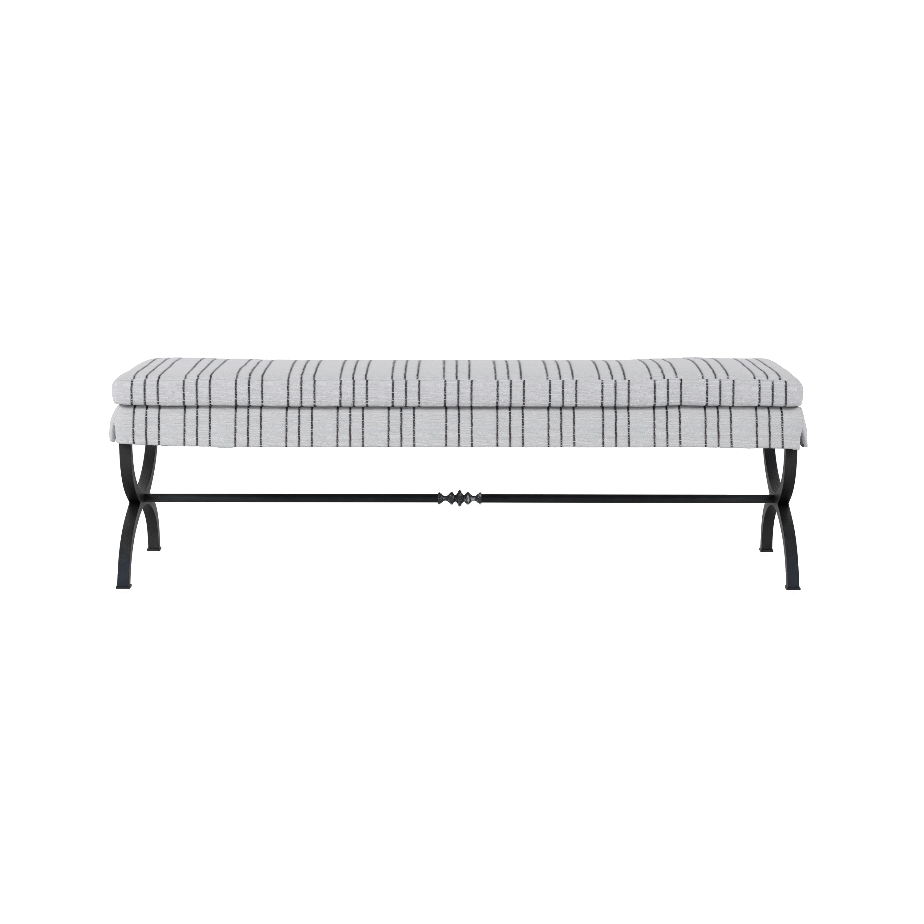 Charcoal striped bench with waterfall skirt, front view