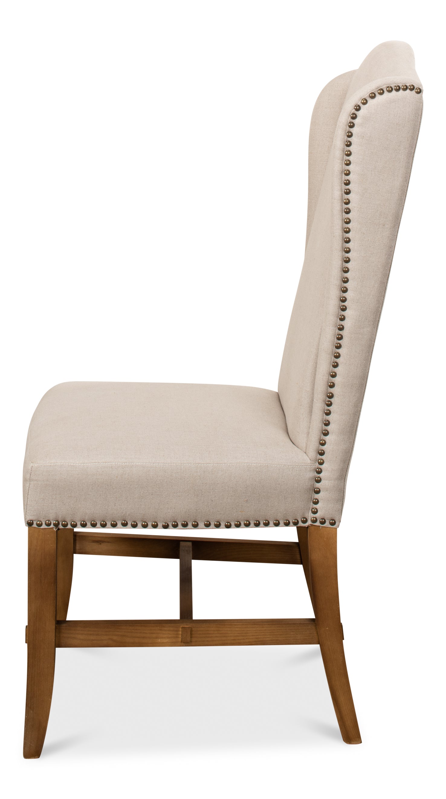 Wingback Dining Chairs in Beige Linen with Nailheads, Sets of 2 - view 3
