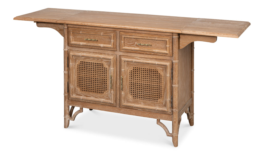 British Colonial Drop Leaf Server with Caned Doors