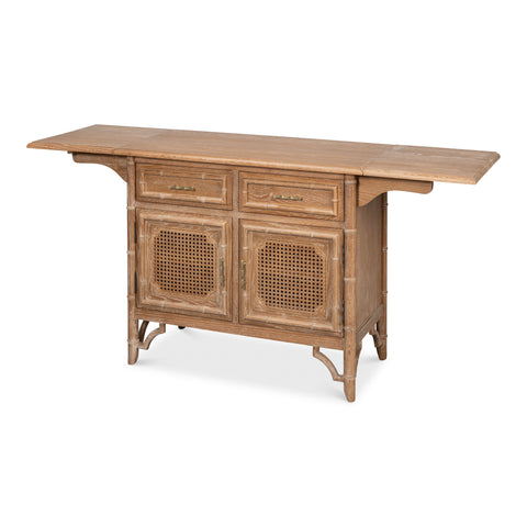 British Colonial Drop Leaf Server with Caned Doors