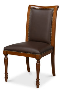 French Empire Dining Chairs in Brown Leather, Sets of 2