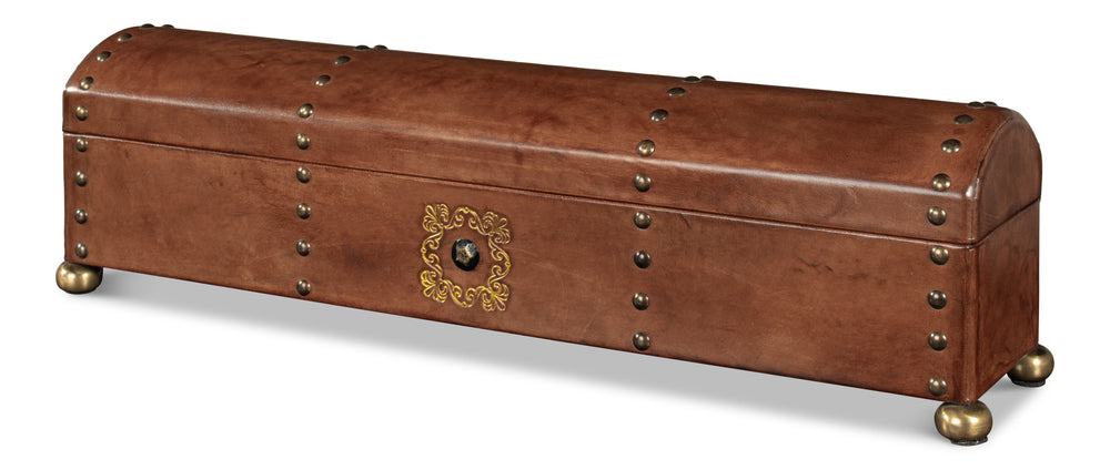 Dome-Top Leather Box with Brass Nailheads and Ball Feet