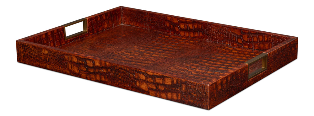 Croc Leather Tray in Cognac