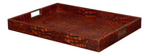 Croc Leather Tray in Cognac