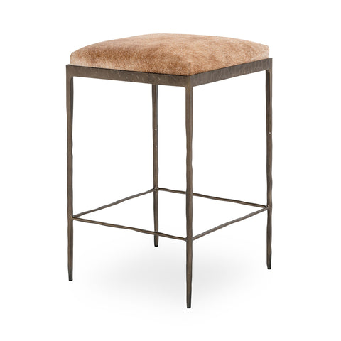 Backless Tan Hair-on-Hide Counter Stool