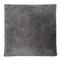 Top view of the square gray hair-on-hide seat with natural light-and-dark speckling.