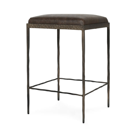 Backless Dark Brown Leather Counter Stool