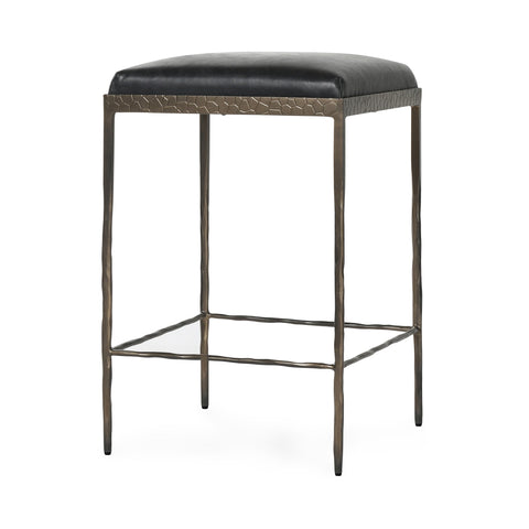 Backless Black Leather Counter Stool