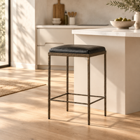 Backless Black Leather Counter Stool