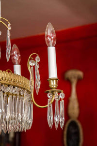 Close-up of light bulb on Baltic Six Light Chandelier.