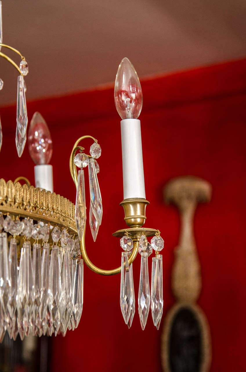 Close-up of light bulb on Baltic Six Light Chandelier.
