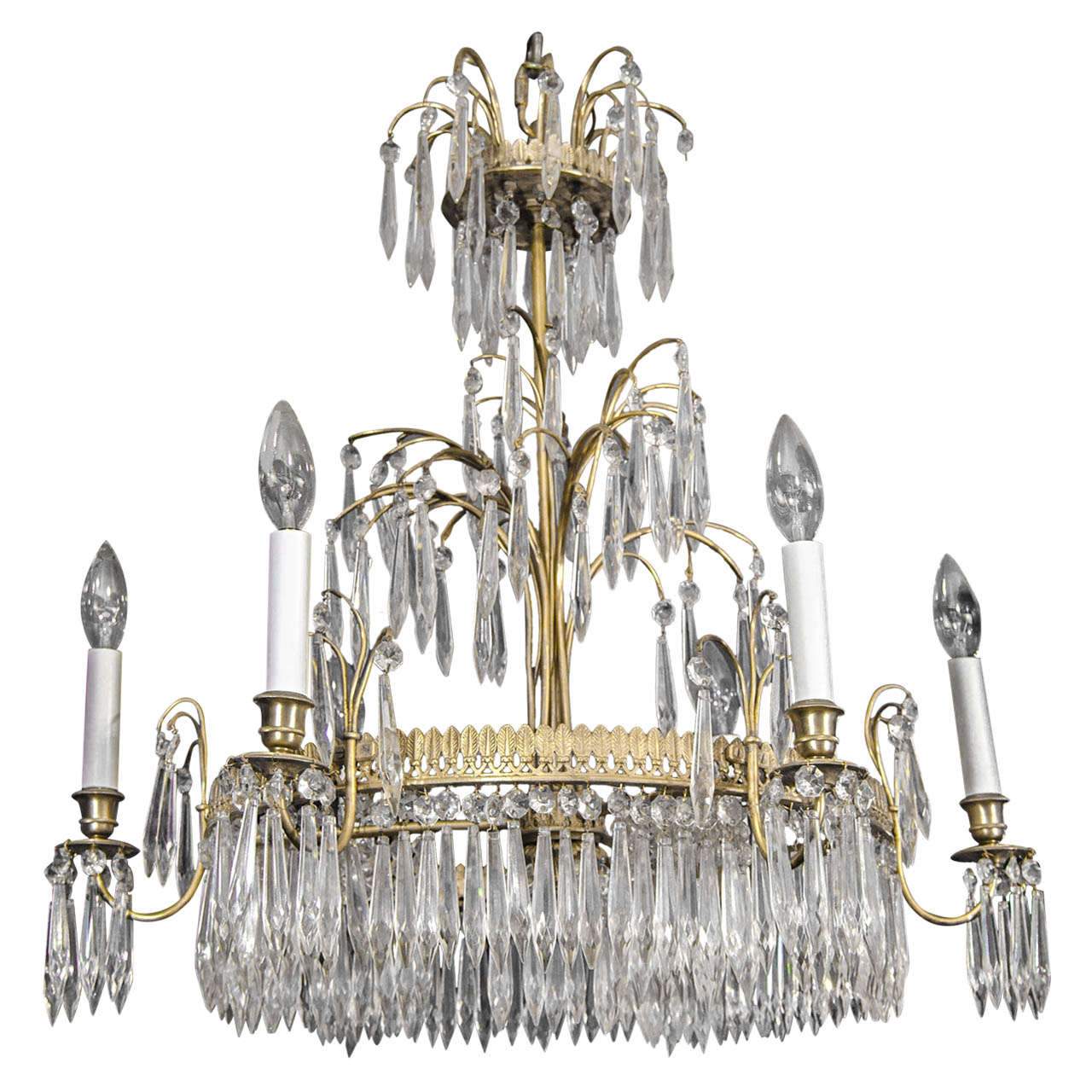 Elegant Baltic Six Light Chandelier with crystal details.