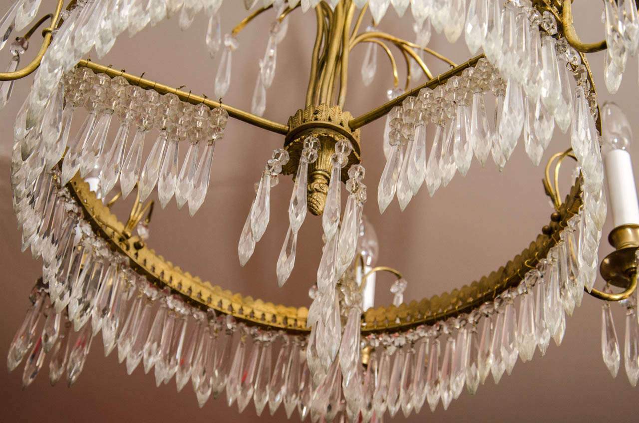 Underneath view of Baltic Six Light Chandelier crystals.