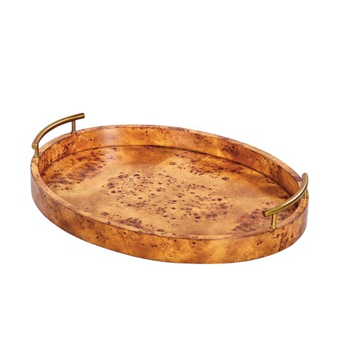 Transitional Oval Serving Tray - Rustic Burl Finish
