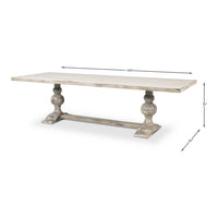 Dimensional diagram of baroque style dining table.