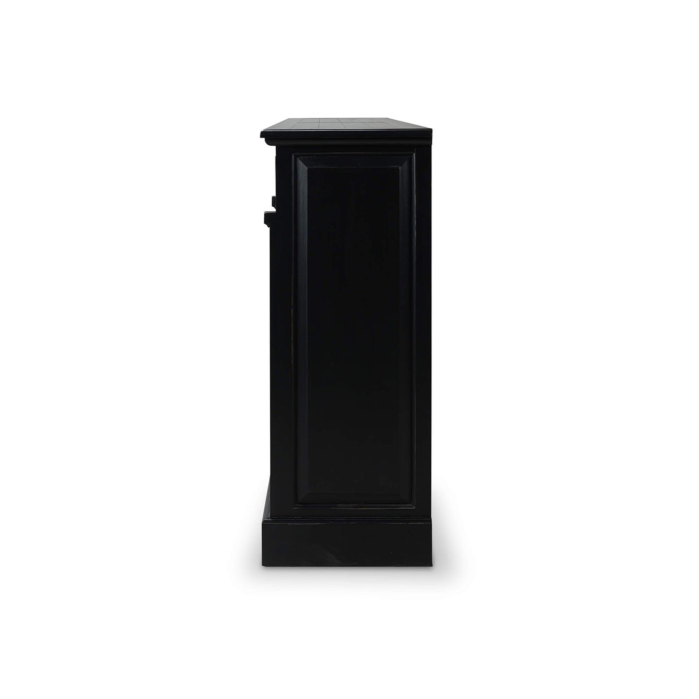 Side view of black sideboard showing depth.