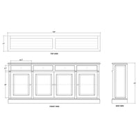 Diagram of sideboard with measurements and design details.
