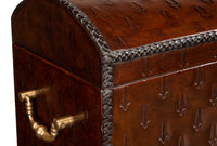 Dome-Top Tooled Leather Box in Chestnut with Brass
