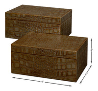 Croc Leather Box in Antique Green, Set of 2