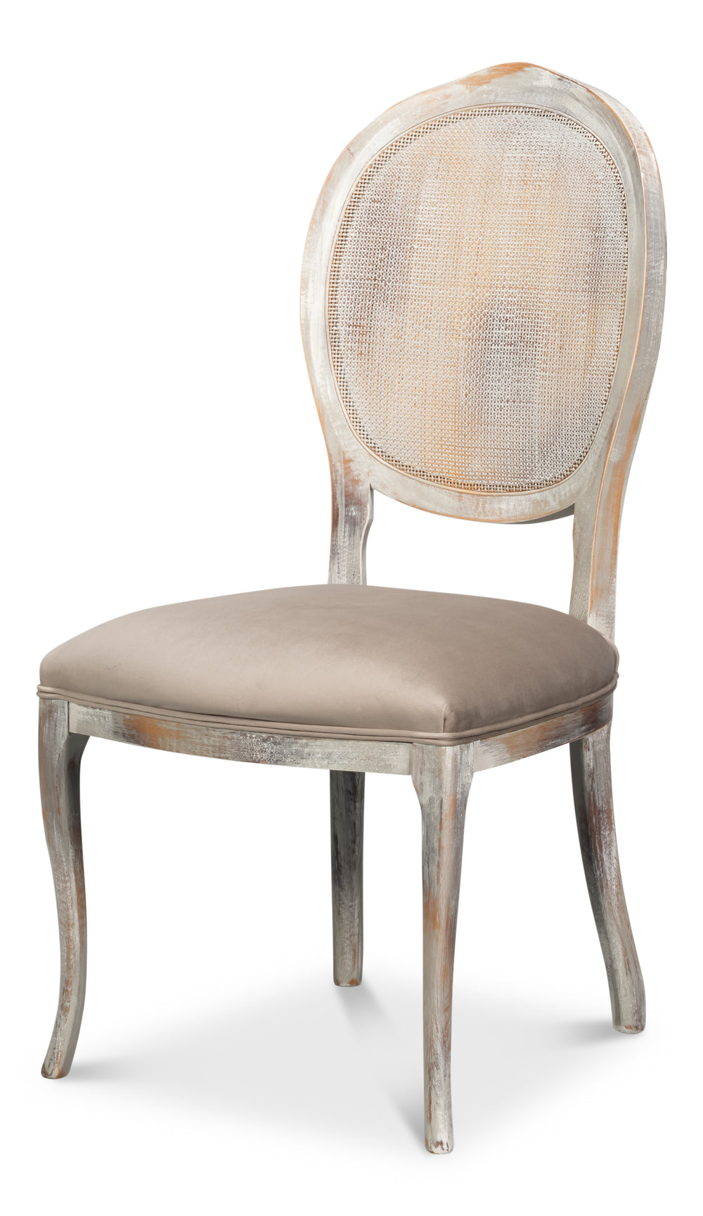 Louis XV Cane Back Dining Chairs in Gray with Taupe Seats, Sets of 2