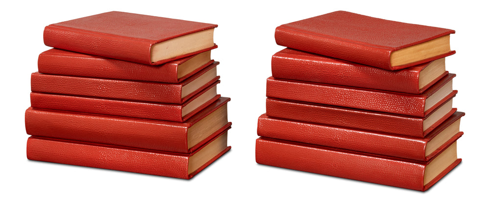 Shagreen Embossed Red Book Set in Leather, Set of 12