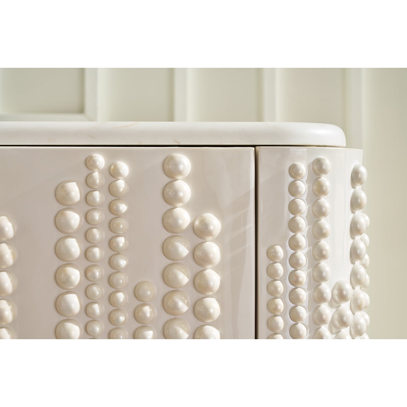 Beaded Hollywood Regency Four Door Credenza - English Georgian America