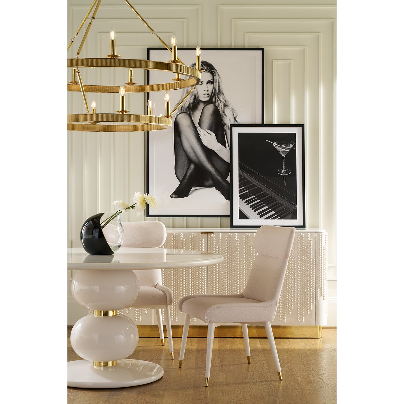 Beaded Hollywood Regency Four Door Credenza - English Georgian America