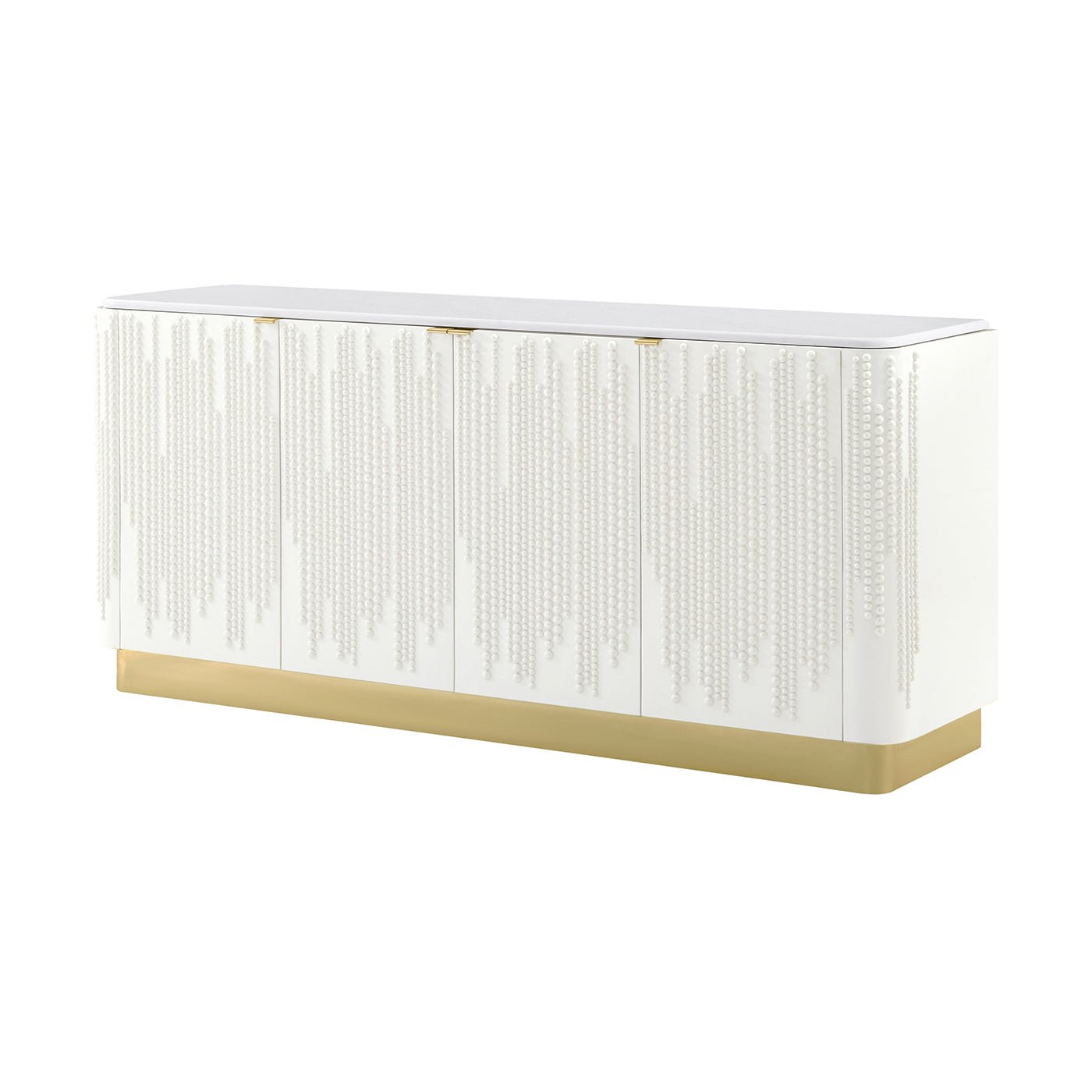 Beaded Hollywood Regency Four Door Credenza - English Georgian America