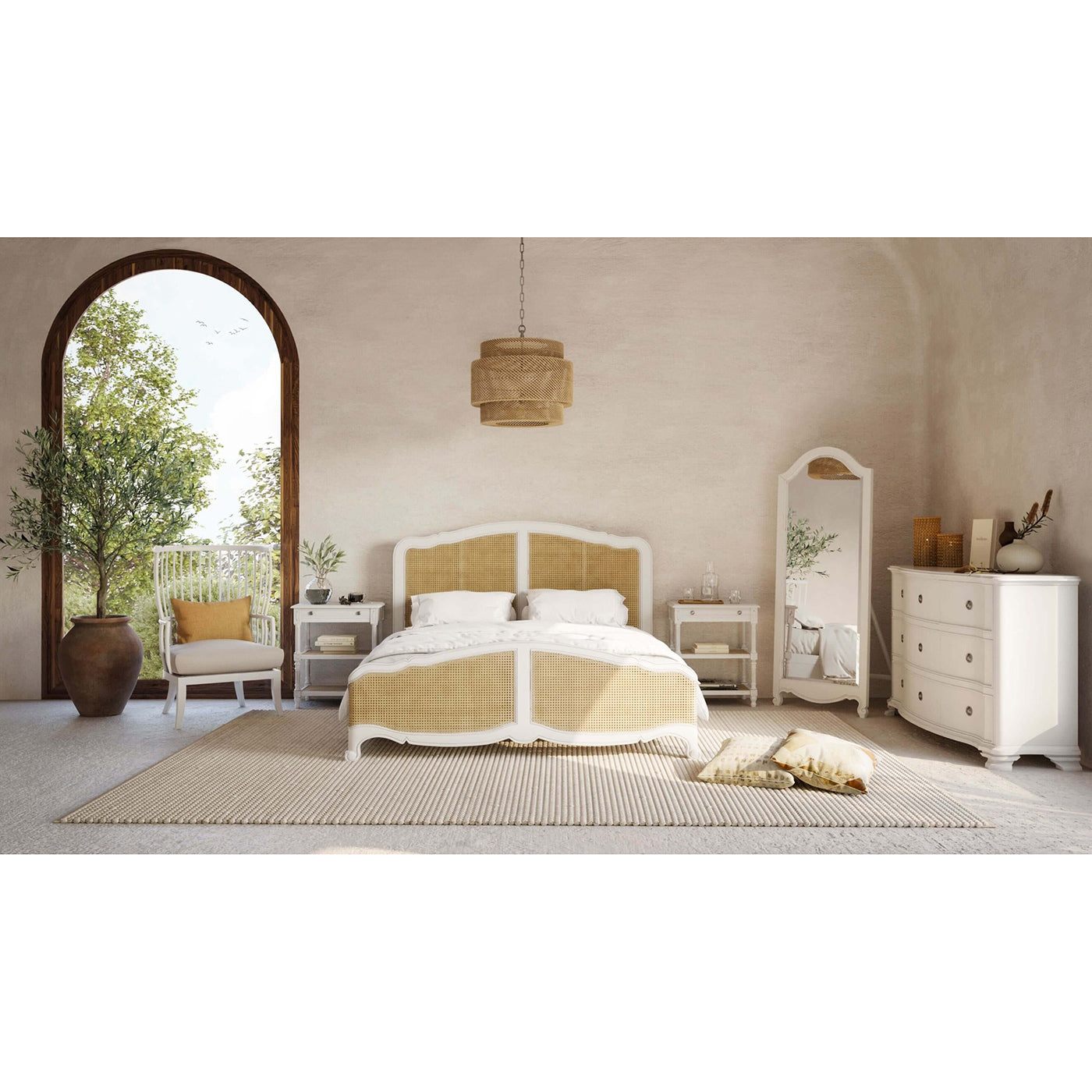 Bedroom with French Provincial bed and furniture set.