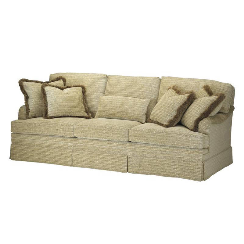 Beige Betanie upholstered sofa with four cushions.