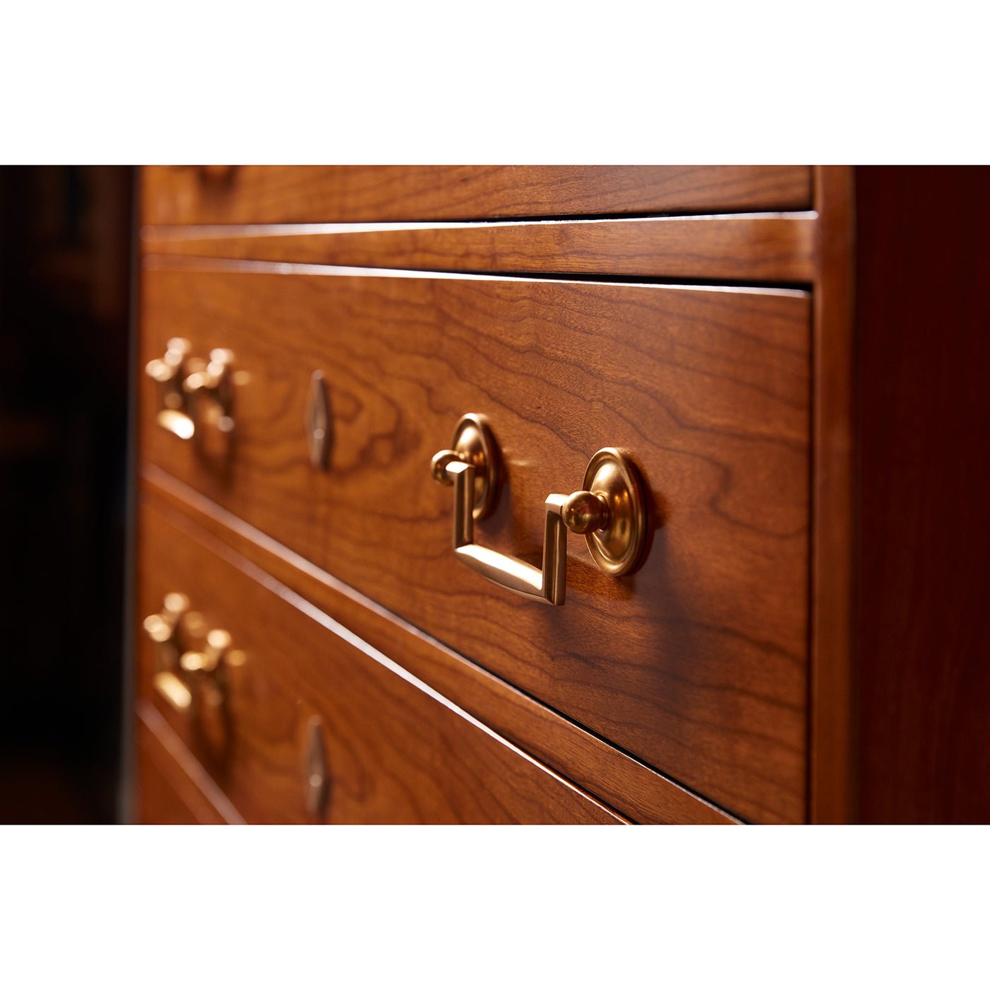 Close-up of Biedermeier dresser drawer handles.