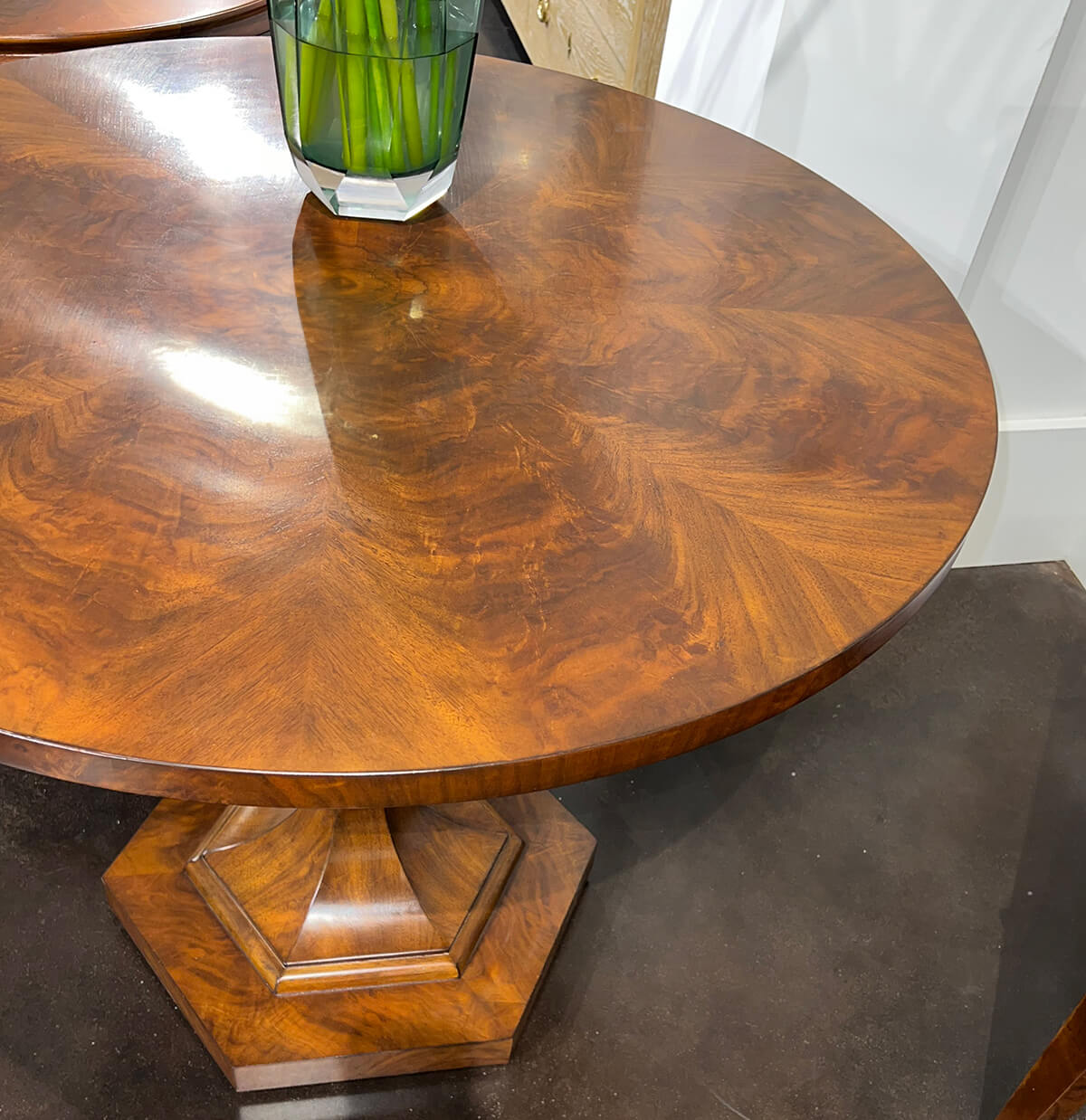 Close-up of Biedermeier table top with vase.