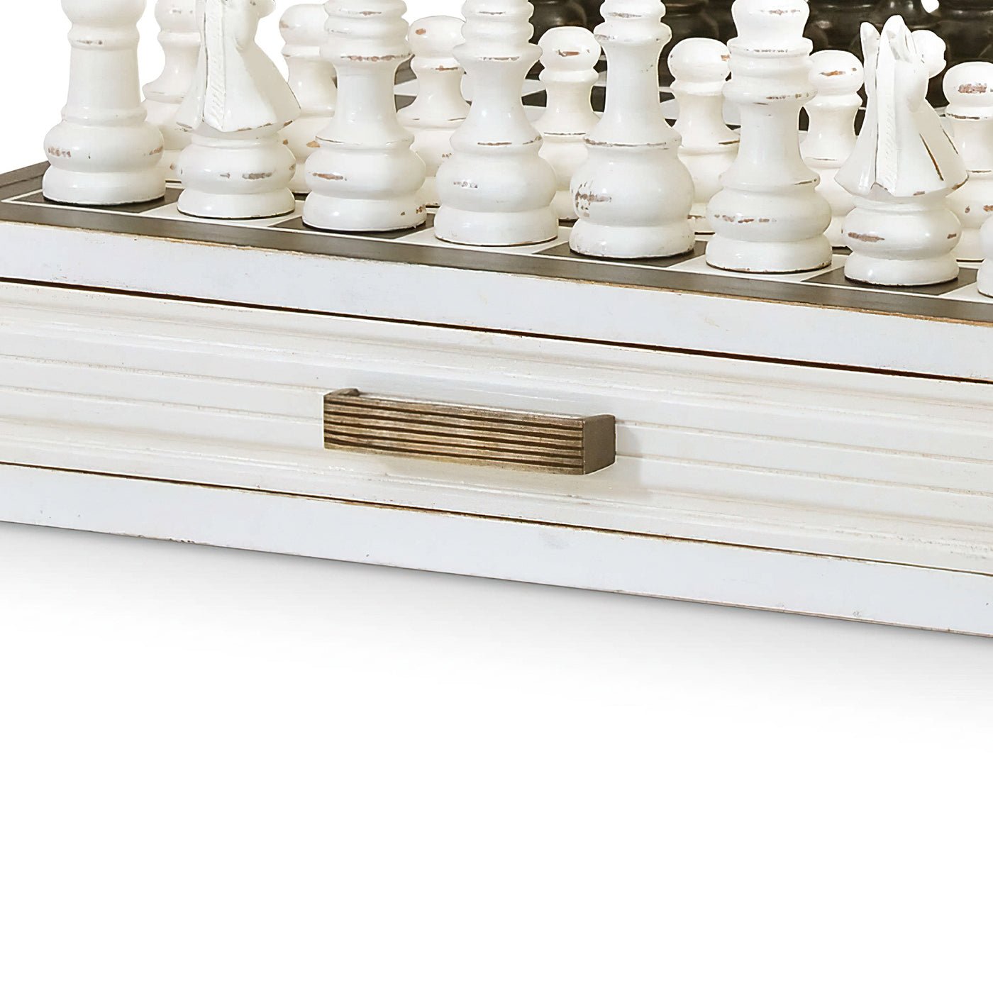 Detail of storage drawer on chessboard.