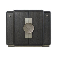 Black Art Deco Bar Cabinet front view lights off.