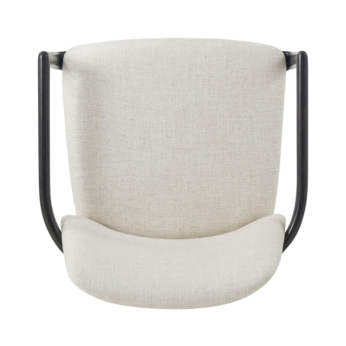 Black dining armchair, top-down view, curved arms.