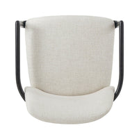 Black dining armchair, top-down view, curved arms.