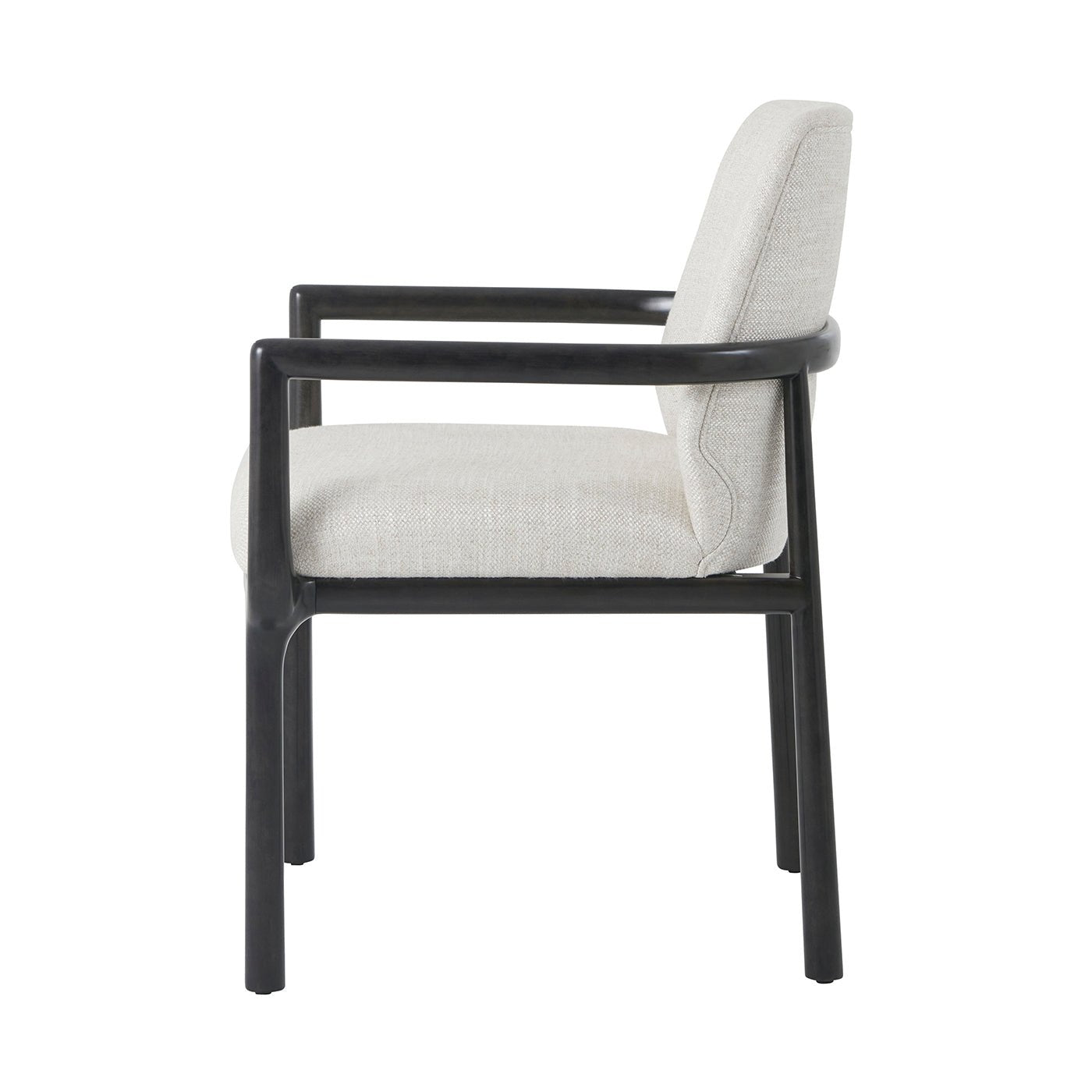 Black dining armchair, side profile, beige upholstery.