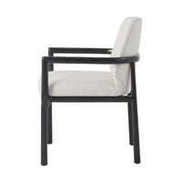 Black dining armchair, side profile, beige upholstery.