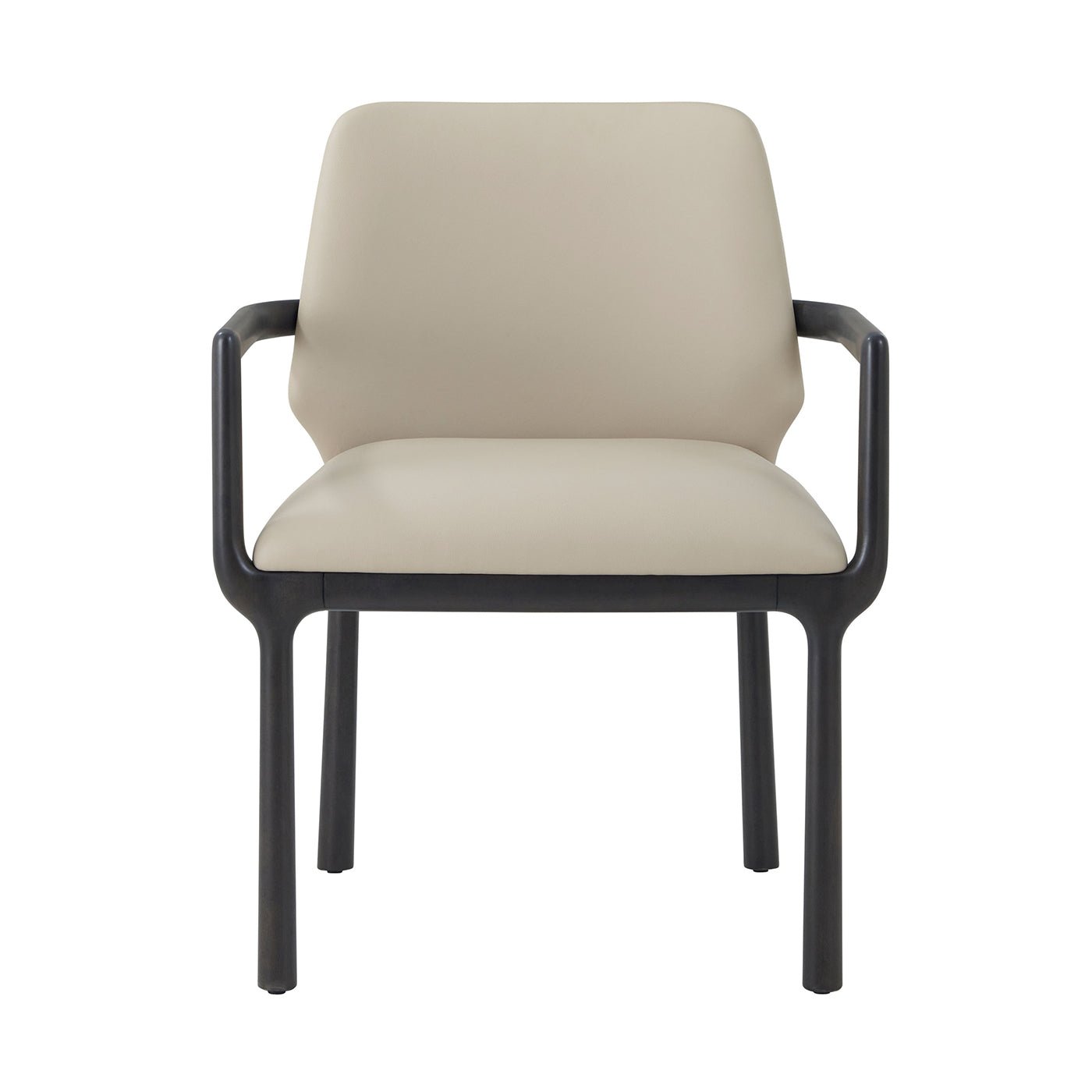 Art Deco dining armchair front angle, leather cushion.