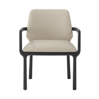 Art Deco dining armchair front angle, leather cushion.