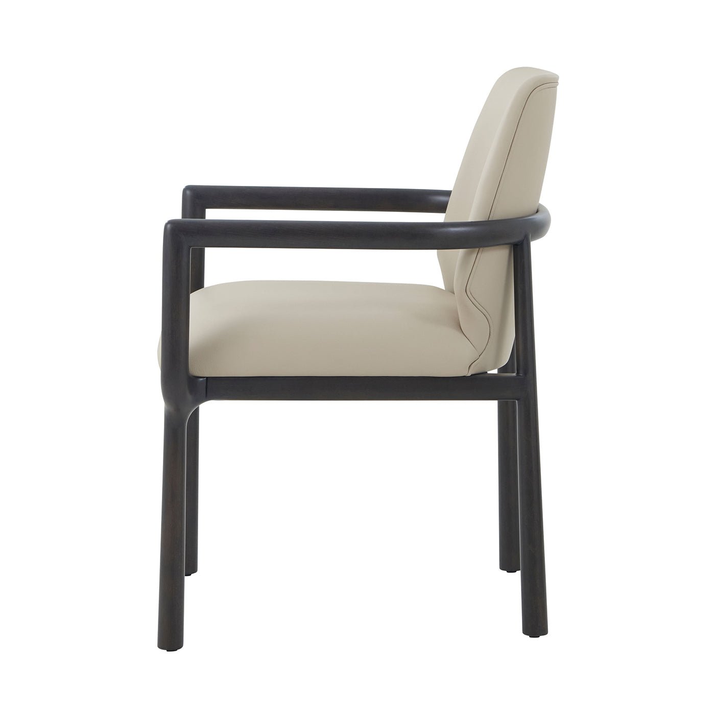 Art Deco dining armchair side view, leather seat.