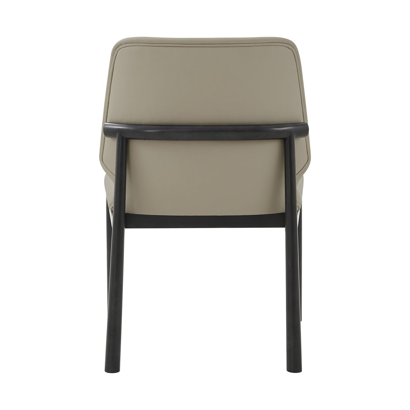 Dining chair, rear view highlighting black support bar.
