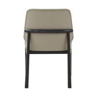 Dining chair, rear view highlighting black support bar.