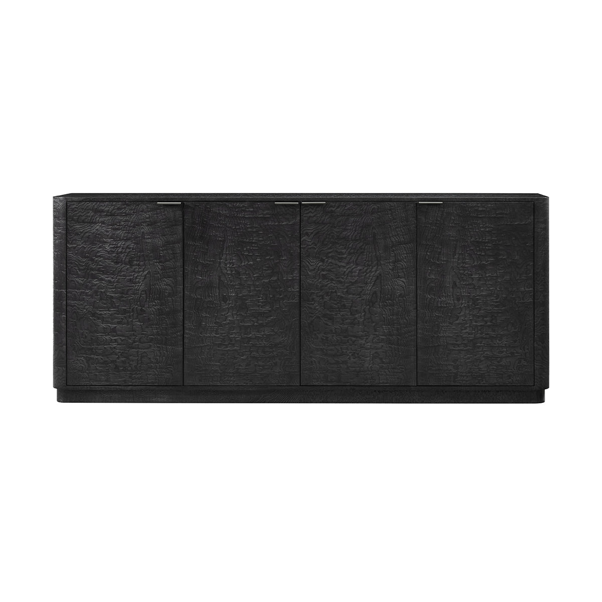Black sideboard front view with smooth finish.