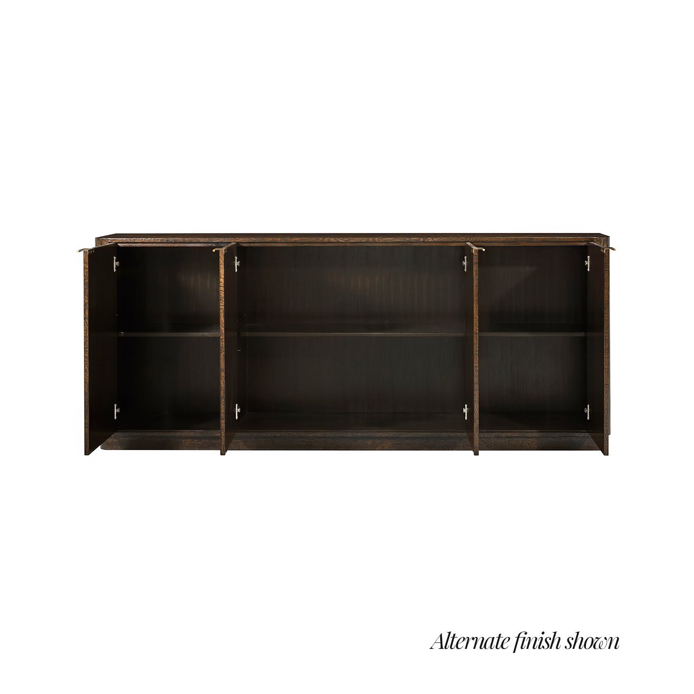 Sideboard open showing interior shelving.