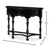 Demilune table dimensions displayed with arrows.